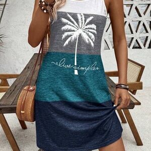 Chic Me Live Simple Palm Tree Tank Dress Sz S
